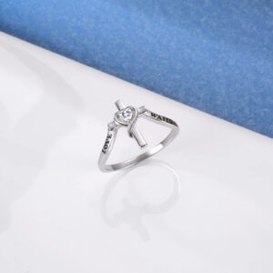 925 Sterling Silver True Love Waits Ring Purity Cross Rings Jewelry Gifts for Daughter Women Lady girlfriend (7-)