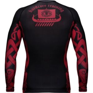 Hardcore Training Viking Men's Rash Guard Compression Long Sleeve MMA No-Gi Tight BJJ Grappling Base Layer Combat S Black/Red