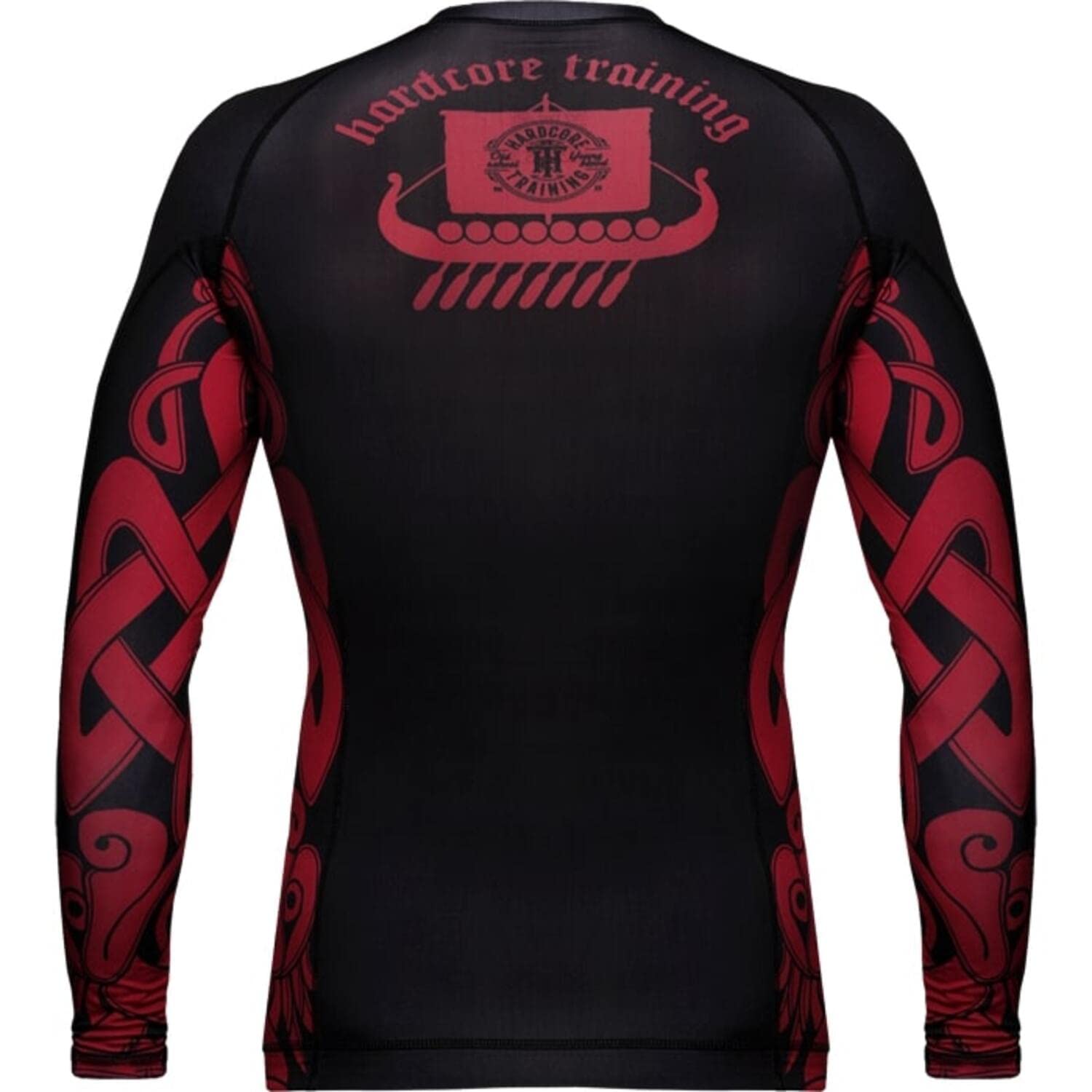 Hardcore Training Viking Men's Rash Guard Compression Long Sleeve MMA No-Gi Tight BJJ Grappling Base Layer Combat S Black/Red