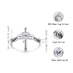 925 Sterling Silver True Love Waits Ring Purity Cross Rings Jewelry Gifts for Daughter Women Lady girlfriend (7-)