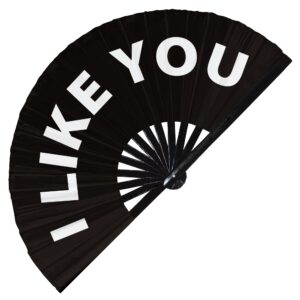 i like you hand fan foldable bamboo circuit hand fan funny gag slang words expressions statement gifts festival accessories rave handheld circuit event fan clack fans (black)