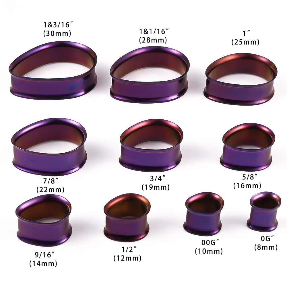 Maxbott 1 Pair 8-25mm Water Drop Design Stainless Steel Tunnels For Ears Gauges Plugs Stretchers Expander 0g-1" (22mm(7/8"), Purple)