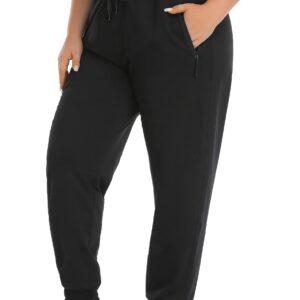 ZERDOCEAN Women's Plus Size Active Sweatpants Tapered Workout Caual Lounge Pants Joggers Pants Pockets Black 1X