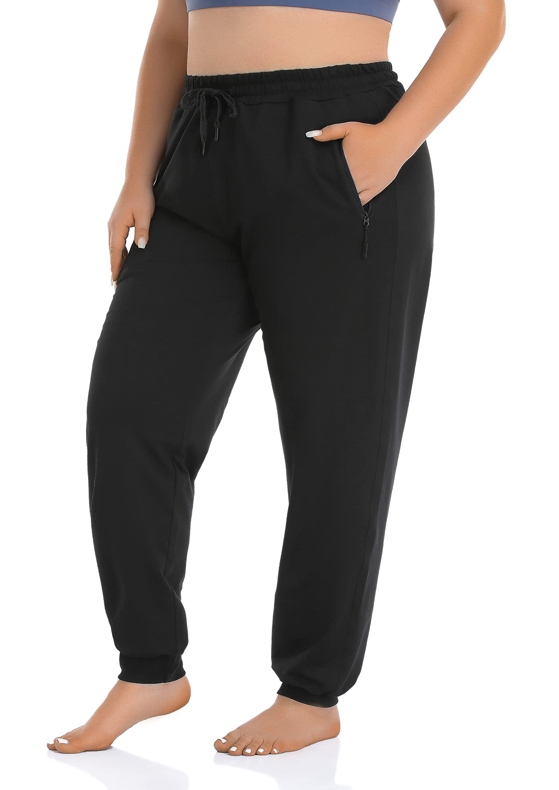 ZERDOCEAN Women's Plus Size Active Sweatpants Tapered Workout Caual Lounge Pants Joggers Pants Pockets Black 1X