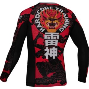 Hardcore Training Raijin Men's Rash Guard Compression Long Sleeve MMA No-Gi Tight BJJ Grappling Base Layer Fitness Red/Black