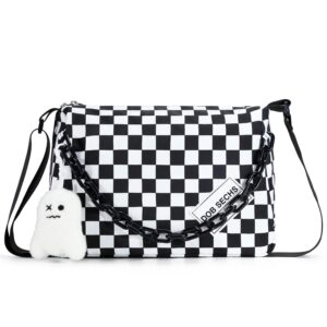 dob sechs crossbody purse bag for women small shoulder hobo bag messenger bag with kawaii pins and pendent (checkered - l)