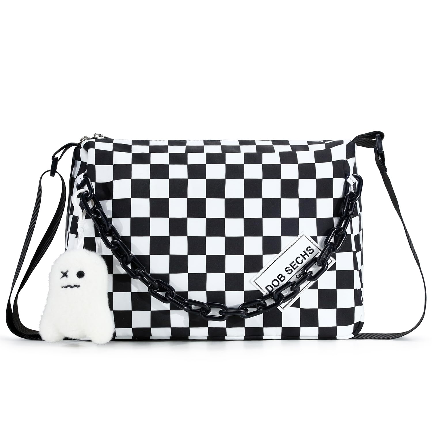 DOB SECHS Crossbody Purse Bag for Women Small Shoulder Hobo Bag Messenger Bag with Kawaii Pins and Pendent (Checkered - L)