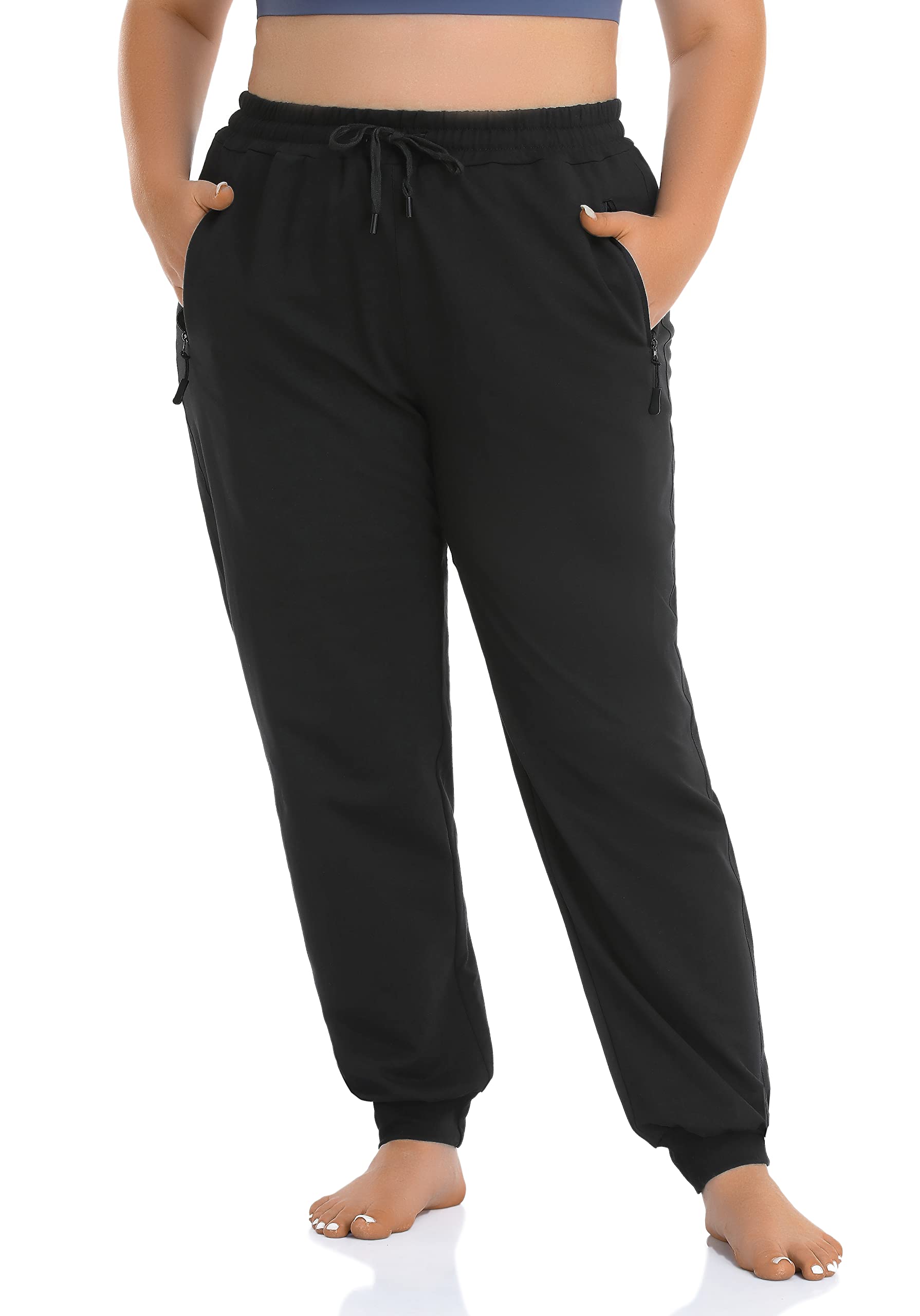 ZERDOCEAN Women's Plus Size Active Sweatpants Tapered Workout Caual Lounge Pants Joggers Pants Pockets Black 1X