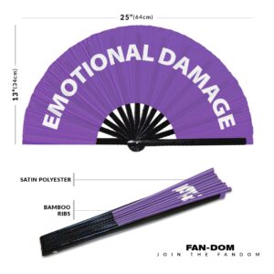 Emotional Damage hand fan foldable bamboo circuit hand fan funny gag slang words expressions statement gifts Festival accessories Rave handheld Circuit event fan Clack fans (Purple)