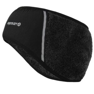 empirelion original luxurious plush fleece headband, soft running ear warmer forehead windproof protection reflective gear charcoal