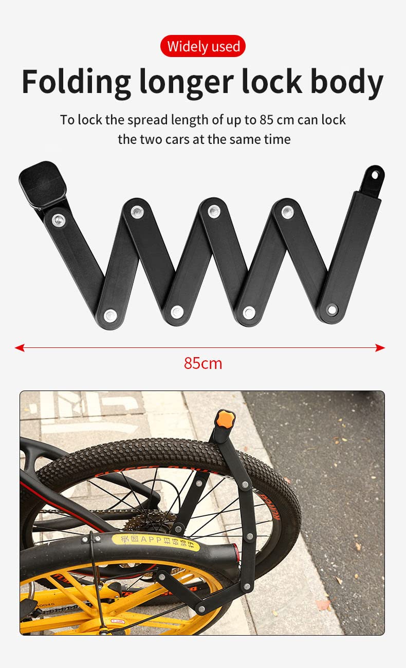 Foldable Bike Password Lock, 4-Digit Combination Folding Chain Lock with Mount Bracket, Heavy Duty Alloy Steel, Anti-Scratch, Coating, Waterproof, Anti-Rust