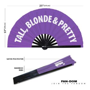 Tall, Blonde & Pretty Hand Fan Foldable Bamboo Circuit Hand Fan Funny Gag Slang Words Expressions Statement Gifts Festival Accessories Rave Handheld Circuit Event Fan Clack Fans (Purple)