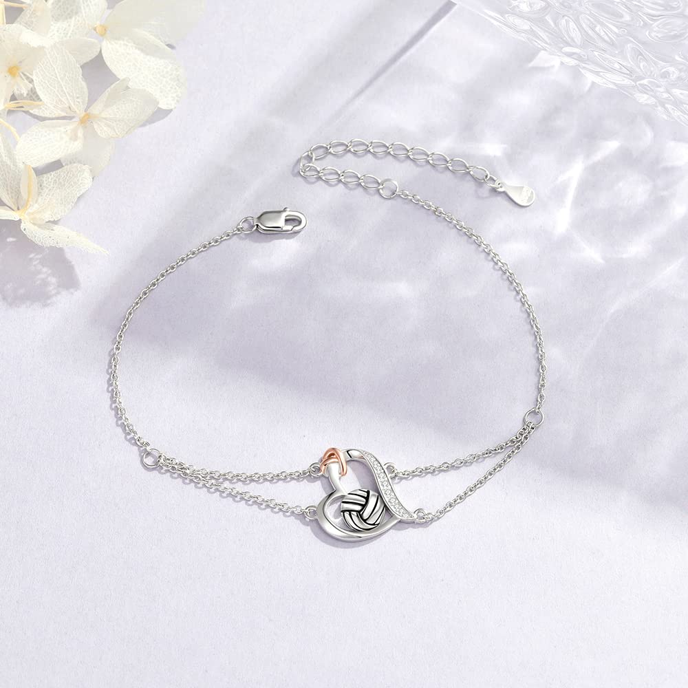 YAFEINI Volleyball Bracelet 925 Sterling Sliver Heart Volleyball Sports Charm Jewelry Gifts for Women