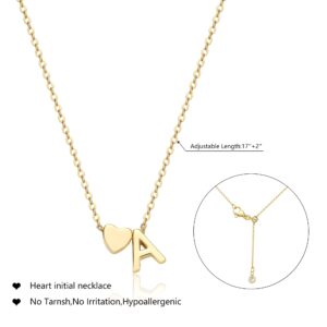 CHESKY Heart Initial Necklaces for Women, 14K Gold Plated Heart Pendant Necklace Simple Cute Necklaces Dainty Personalized Necklace Letter A for Women Necklace Gold Jewelry Gift for Women