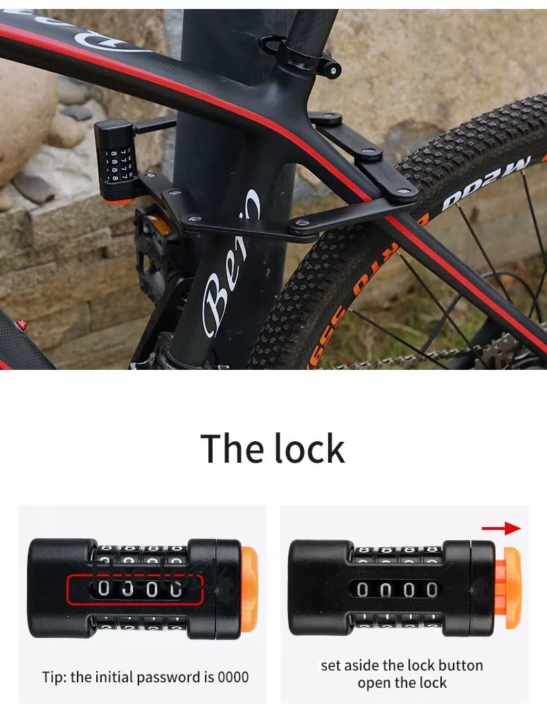 Foldable Bike Password Lock, 4-Digit Combination Folding Chain Lock with Mount Bracket, Heavy Duty Alloy Steel, Anti-Scratch, Coating, Waterproof, Anti-Rust