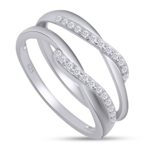 SAVEARTH DIAMONDS 1/7 ct t.w Round Cut Lab Created Moissanite Diamond Bypass Infinity Style Wedding Ring Guard Enhancer In 14K White Gold Over Sterling Silver (D Color, VVS1 Clarity 0.14 Cttw)-9