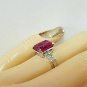 Pink Ruby Engagement Ring Anniversary Gift Ring 2Ct Emerald Cut Solitaire Ring 925 Sterling Silver 14K White Gold Plated