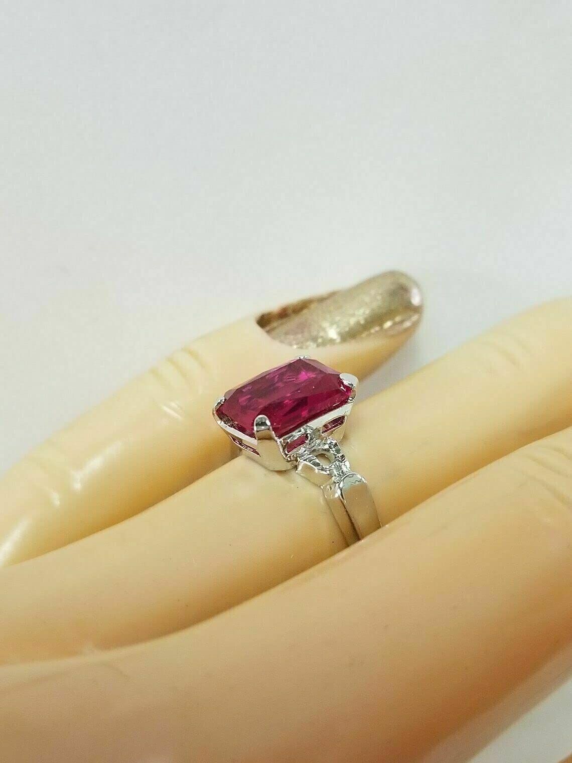 Pink Ruby Engagement Ring Anniversary Gift Ring 2Ct Emerald Cut Solitaire Ring 925 Sterling Silver 14K White Gold Plated