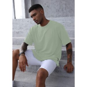 Men's Fashion Athletic T-Shirts Short Sleeve Casual Tee Plain Loose Crew Workout Gym Streetwear Shirts Top A Green