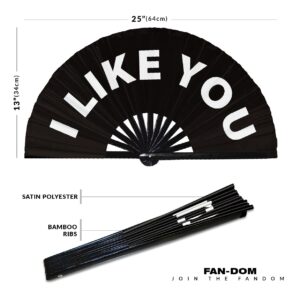 I Like You hand fan foldable bamboo circuit hand fan funny gag slang words expressions statement gifts Festival accessories Rave handheld Circuit event fan Clack fans (Black)