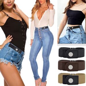 Anna & Eric No Buckle Elastic Belt for Women Men 2 Loop Unisex Buckle Free Stretch Belt-Easy to Use (Black+Khaki, Fit 2 loop distance 4.5-7")