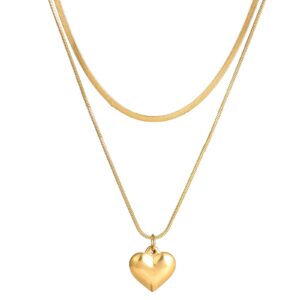 TRWWELL Trendy 18k Gold Plated Layered Necklace Dainty Herringbone Necklace Heart Pendant Gold Chain Choker Layering Necklace Jewelry Gifts for Women Girls