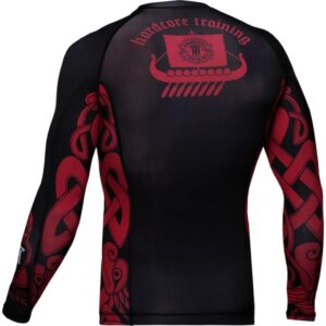 Hardcore Training Viking Men's Rash Guard Compression Long Sleeve MMA No-Gi Tight BJJ Grappling Base Layer Combat S Black/Red