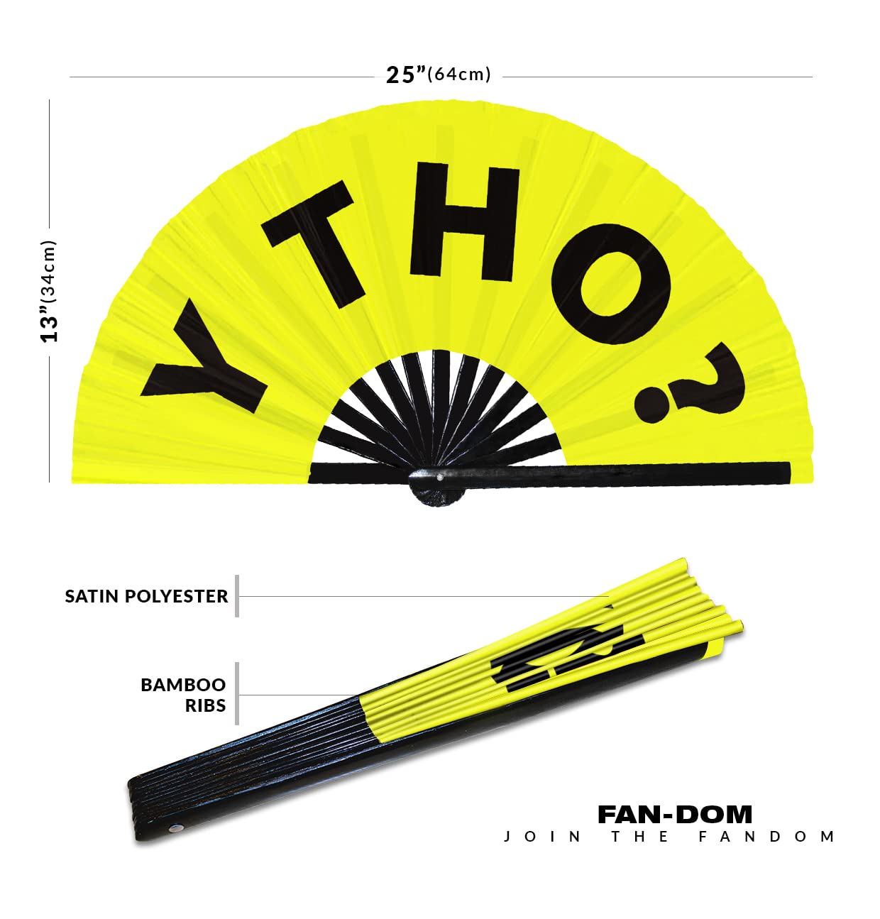 Y Tho? hand fan foldable bamboo circuit hand fan funny gag slang words expressions statement gifts Festival accessories Rave handheld Circuit event fan Clack fans (Yellow)