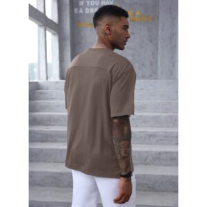 Men's Fashion Athletic T-Shirts Short Sleeve Casual Tee Plain Loose Crew Workout Gym Streetwear Shirts Top A Brown