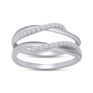 savearth diamonds 1/7 ct t.w round cut lab created moissanite diamond bypass infinity style wedding ring guard enhancer in 14k white gold over sterling silver (d color, vvs1 clarity 0.14 cttw)-9