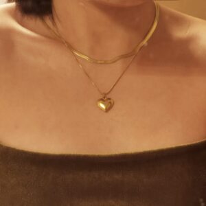 TRWWELL Trendy 18k Gold Plated Layered Necklace Dainty Herringbone Necklace Heart Pendant Gold Chain Choker Layering Necklace Jewelry Gifts for Women Girls