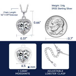 MomentWish Moissanite Necklace for Women, Anniversary Necklace for Wife, 1Carat Simulated Moissanite Diamond Heart Necklaces for Women