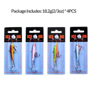 THKFISH Ice Fishing Jigs Lures Kit Ice Fishing Gears for Walleye Perch Jigs Heads for Ice Fishing B-50PCS+18g*4pcs Vertical Jigs Kit