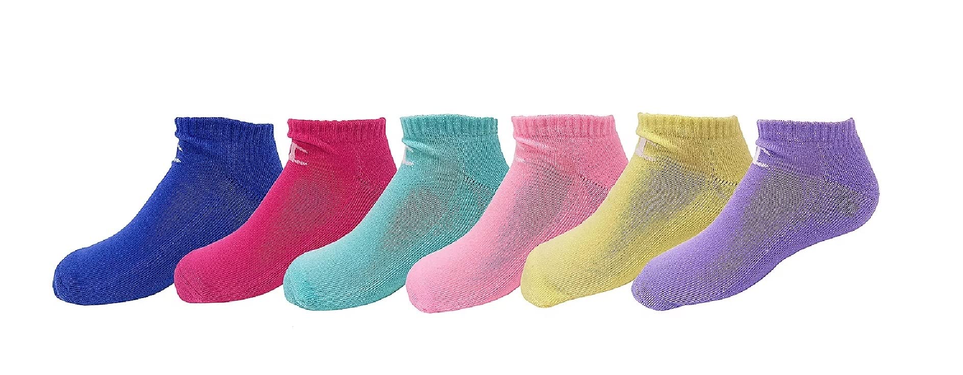 Champion Girls 6pk. Colorful No Show Socks (Multi-Colored, US SHOE SIZE: 3Y-5Y / SOCK SIZE: 7-9)