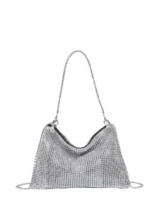 verdusa women's shiny rhinestone evening handbag hobo bag clutch purse silver one-size