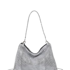 Verdusa Women's Shiny Rhinestone Evening Handbag Hobo Bag Clutch Purse Silver one-size