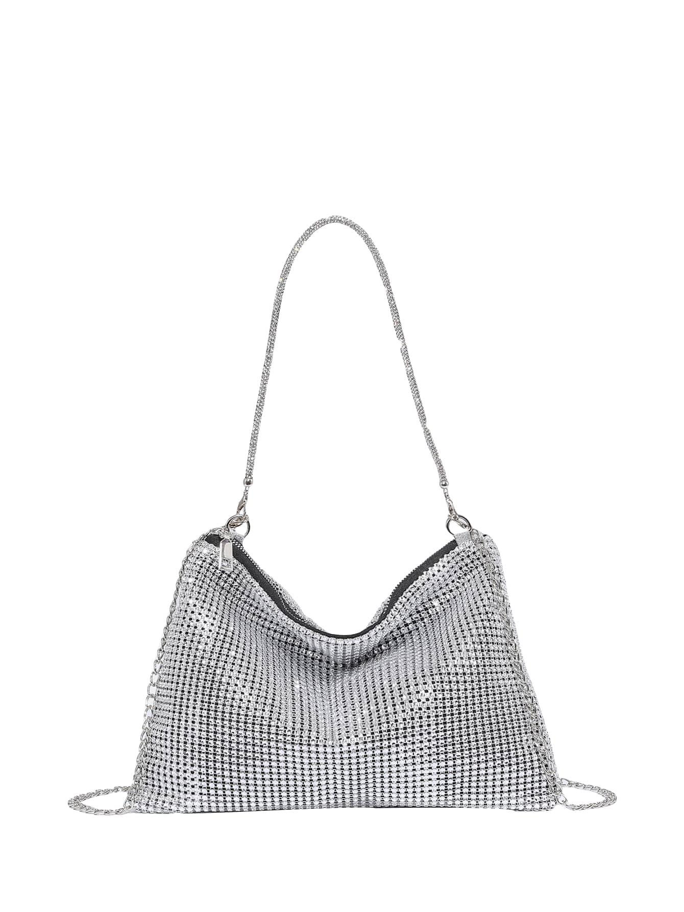 Verdusa Women's Shiny Rhinestone Evening Handbag Hobo Bag Clutch Purse Silver one-size