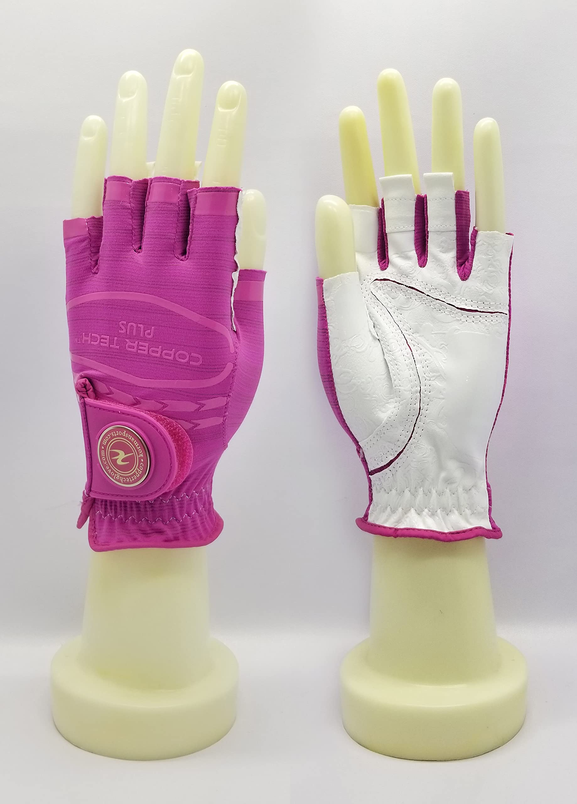 Copper Tech COPPERTECH Plus Womens Half Glove Worn ON Right Hand (White/Pink, MED to LG(ONE Size FIT Most), Worn ON RGHT Hand)