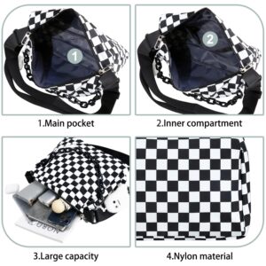 DOB SECHS Crossbody Purse Bag for Women Small Shoulder Hobo Bag Messenger Bag with Kawaii Pins and Pendent (Checkered - L)