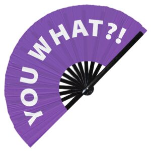 you what?! hand fan foldable bamboo circuit hand fan funny gag slang words expressions statement gifts festival accessories rave handheld circuit event fan clack fans (purple)