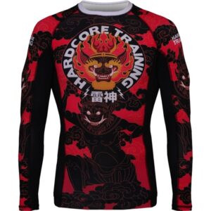 Hardcore Training Raijin Men's Rash Guard Compression Long Sleeve MMA No-Gi Tight BJJ Grappling Base Layer Fitness Red/Black