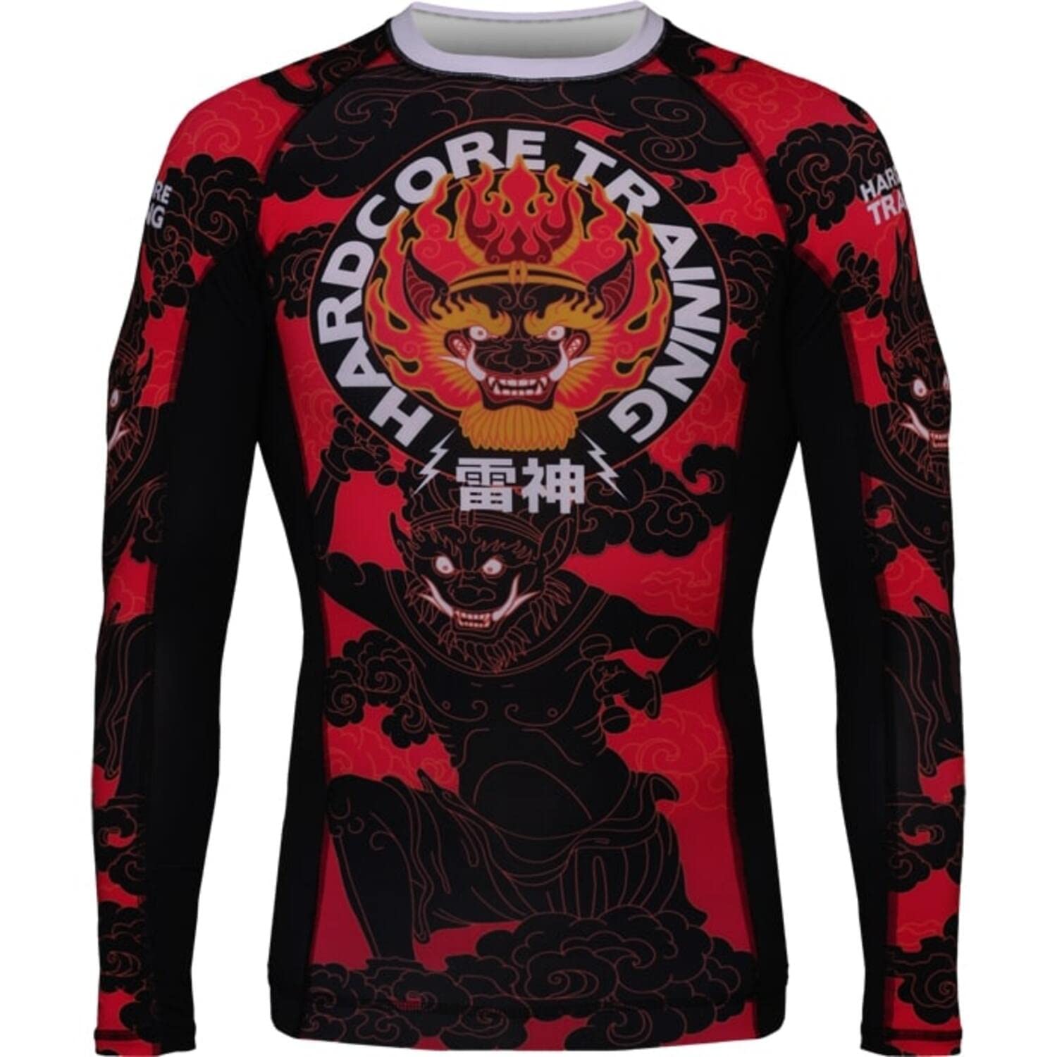 Hardcore Training Raijin Men's Rash Guard Compression Long Sleeve MMA No-Gi Tight BJJ Grappling Base Layer Fitness Red/Black