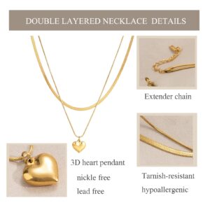 TRWWELL Trendy 18k Gold Plated Layered Necklace Dainty Herringbone Necklace Heart Pendant Gold Chain Choker Layering Necklace Jewelry Gifts for Women Girls