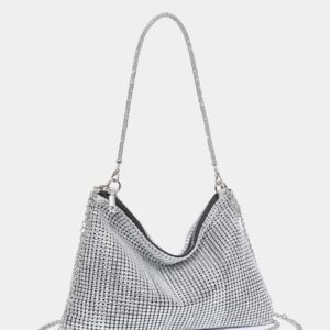 Verdusa Women's Shiny Rhinestone Evening Handbag Hobo Bag Clutch Purse Silver one-size