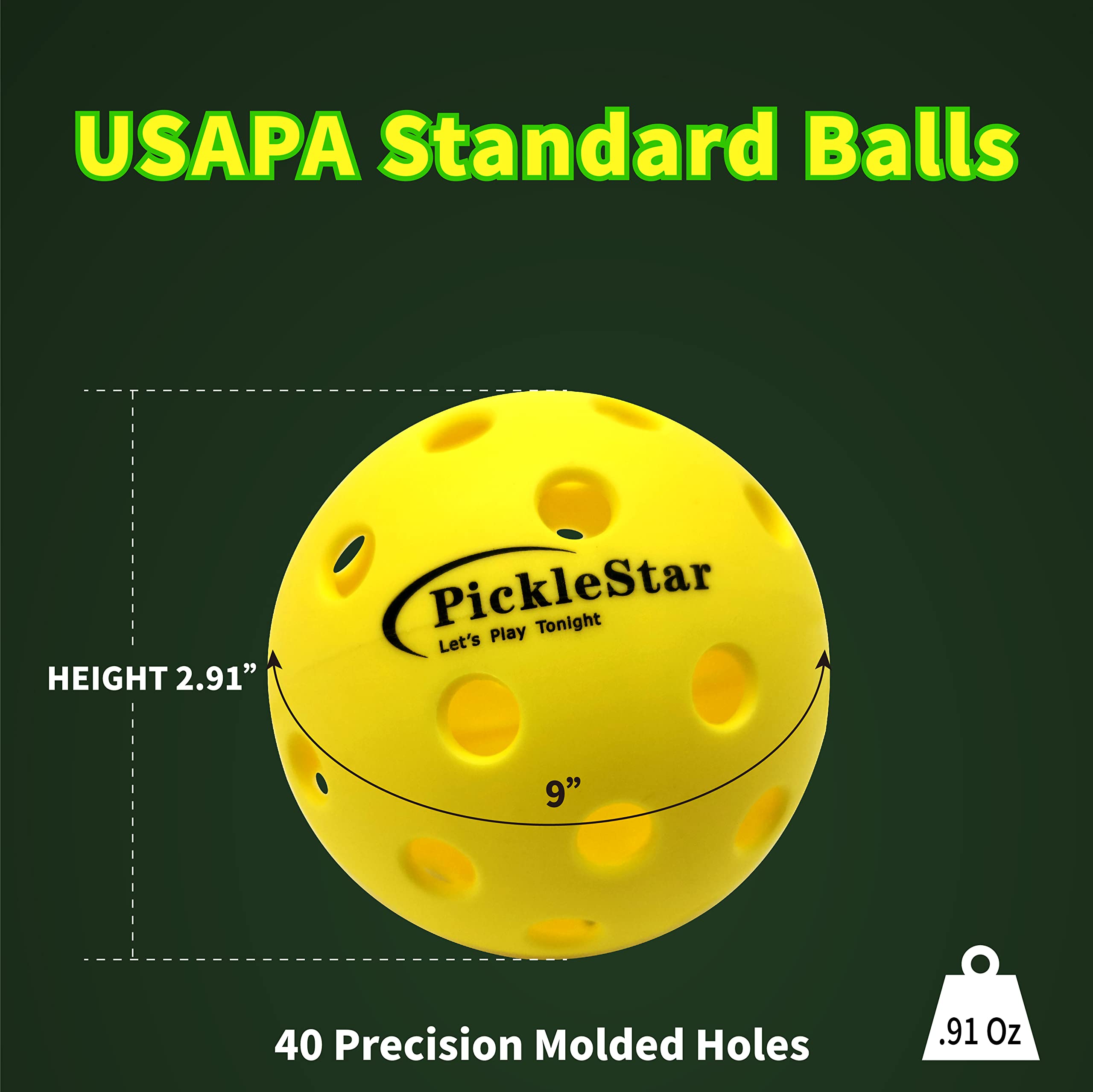 PickleStar LED Light Up Pickleball Balls, Glow in The Dark Pickleball Balls, Offcial Size OutdoorPickleBalls with Light 4 Pack LED Light Up Pickle Balls, Unique Gift for Pickleball Lovers