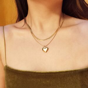 TRWWELL Trendy 18k Gold Plated Layered Necklace Dainty Herringbone Necklace Heart Pendant Gold Chain Choker Layering Necklace Jewelry Gifts for Women Girls