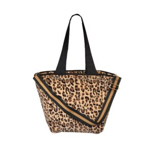 sprigs casual shoulder bag for women - trendy plush faux fur tote bag with detachable guitar strap magnetic closure & pockets (leopard)