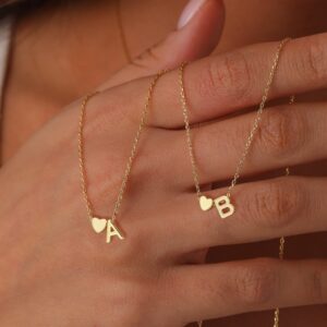 CHESKY Heart Initial Necklaces for Women, 14K Gold Plated Heart Pendant Necklace Simple Cute Necklaces Dainty Personalized Necklace Letter A for Women Necklace Gold Jewelry Gift for Women