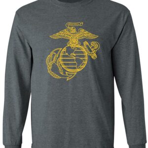 USMC Eagle Globe and Anchor Adult Long Sleeve T in Dark Heather - X-Large