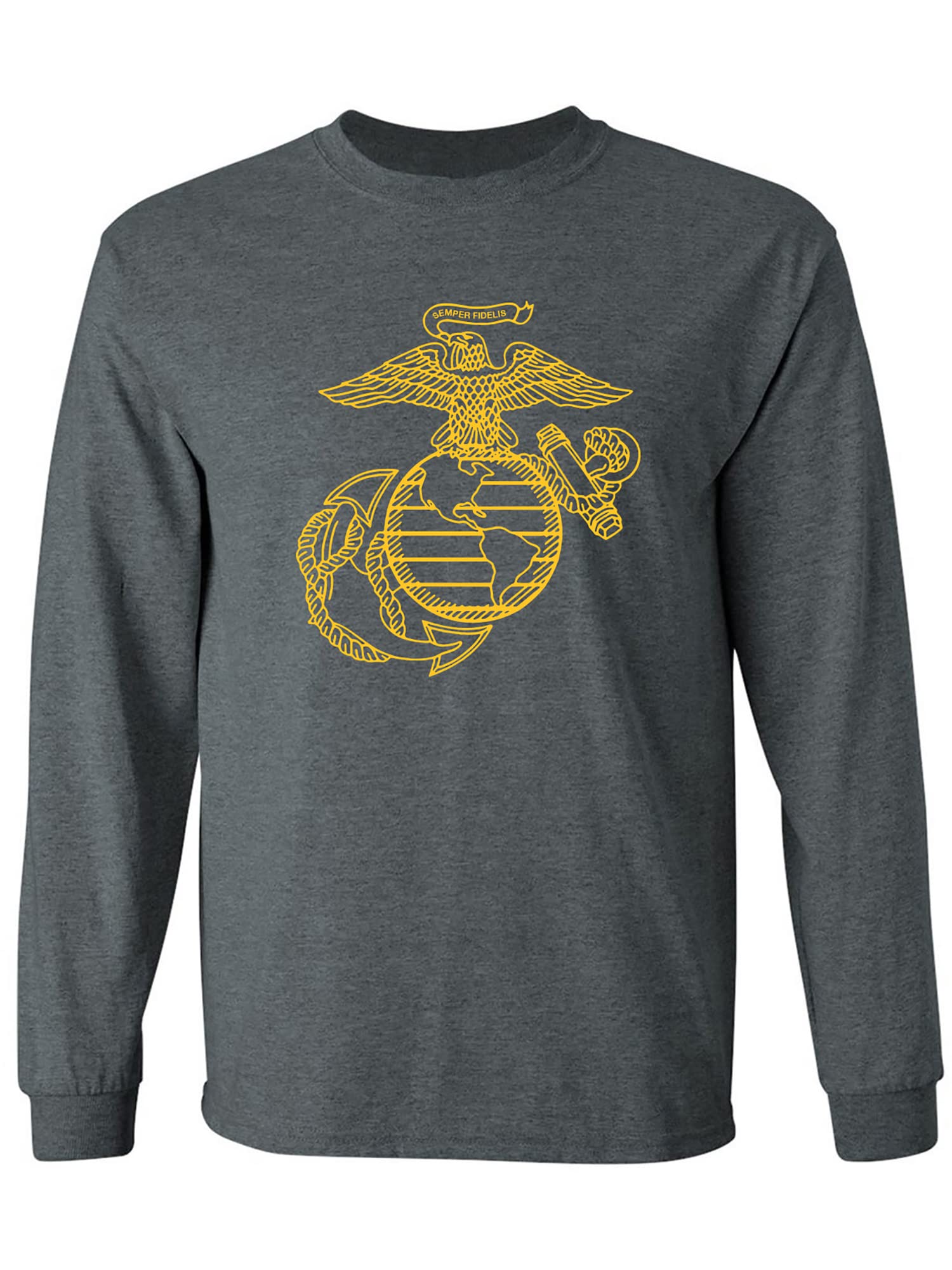 USMC Eagle Globe and Anchor Adult Long Sleeve T in Dark Heather - X-Large